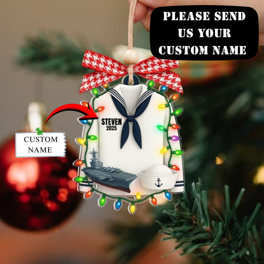 Sailor Lover Gift, Sailor Uniform Xmas Gift, Personalized 2D Flat Sailor Uniform Ornament Gift, Custom Sailor Uniform Christmas Ornament