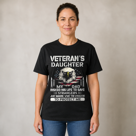 Veteran’s Daughter T-Shirt – Proud Military Family Apparel with Bald Eagle & Patriotic Quote