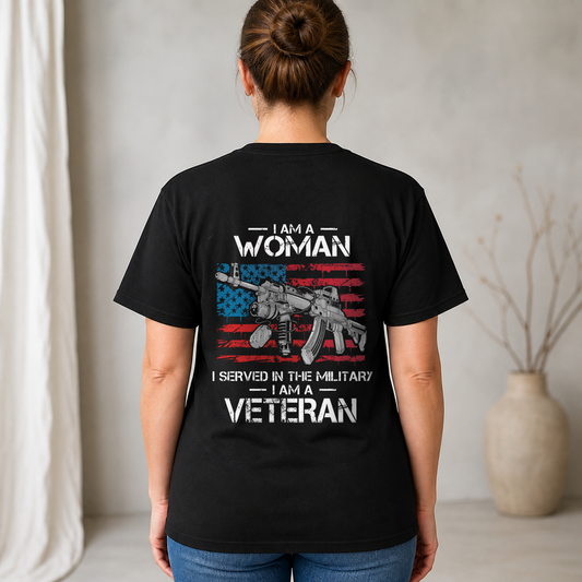 I am a Woman who served in the military T-Shirt, Gun& Dog tags Design, Gift for Veterans Day