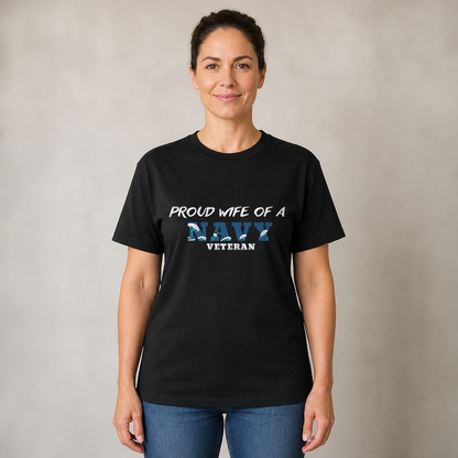 Proud Wife of a Navy Veteran Shirt – Military Wife Sweatshirt – Patriotic Gift for Women