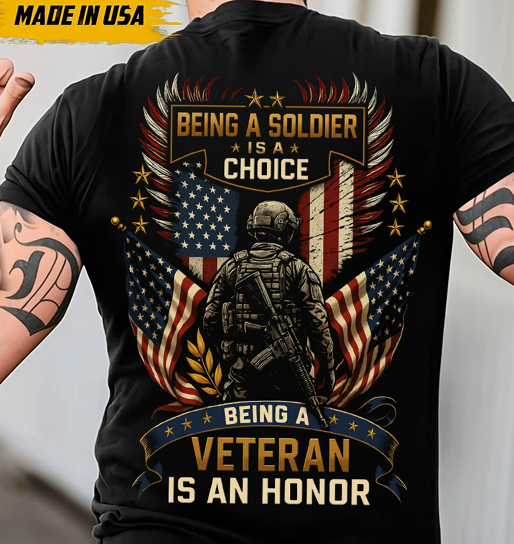 Soldier Veteran Honor T-Shirt – Patriotic Military Graphic Tee with American Flag for Men