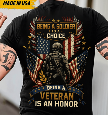 Soldier Veteran Honor T-Shirt – Patriotic Military Graphic Tee with American Flag for Men