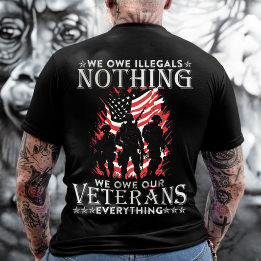 USA Flag Veteran T-shirt – 'We Owe Our Veterans Everything' – Military Tribute Shirt