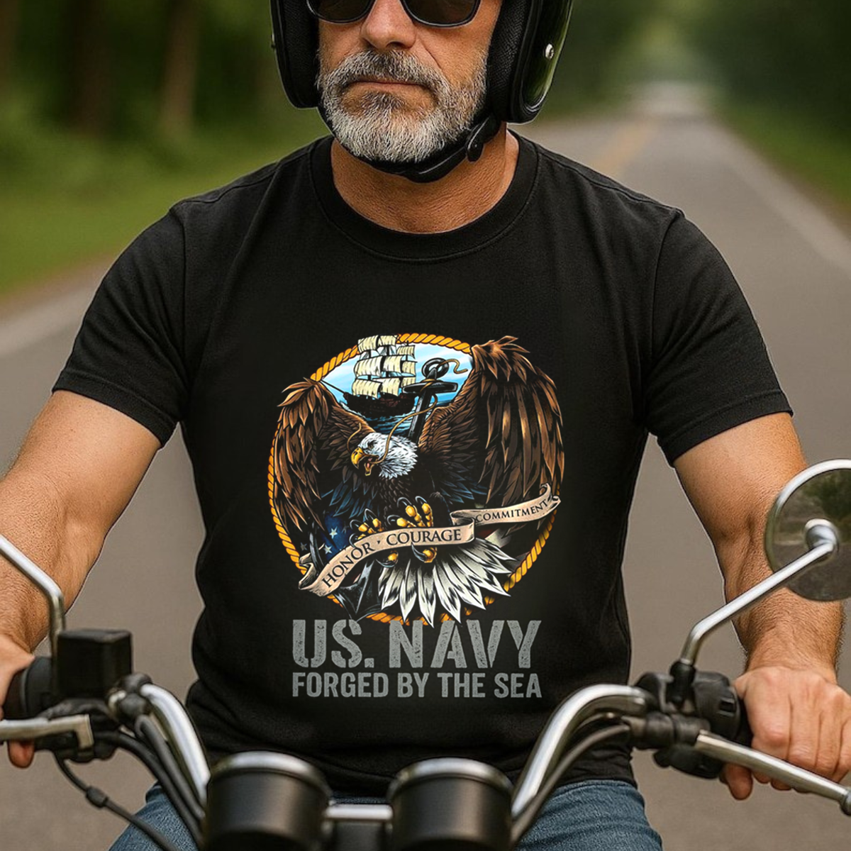 US Navy Veteran T-Shirt – Eagle Anchor Flag Graphic Tee – Honor Courage Commitment Shirt