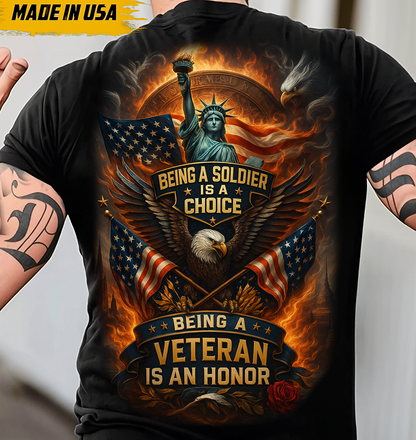 Veteran T‑Shirt — “Being a Soldier Is a Choice, Being a Veteran Is an Honor” — Patriotic Gift for Dad & Grandpa