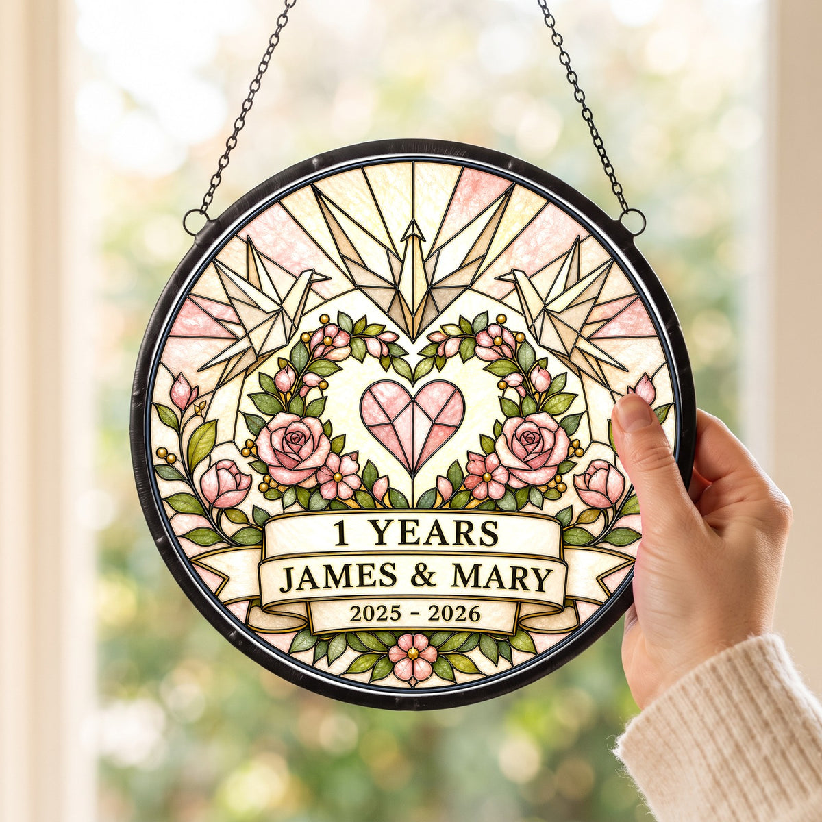 1st Anniversary Suncatcher - Personalized Gift for Couples