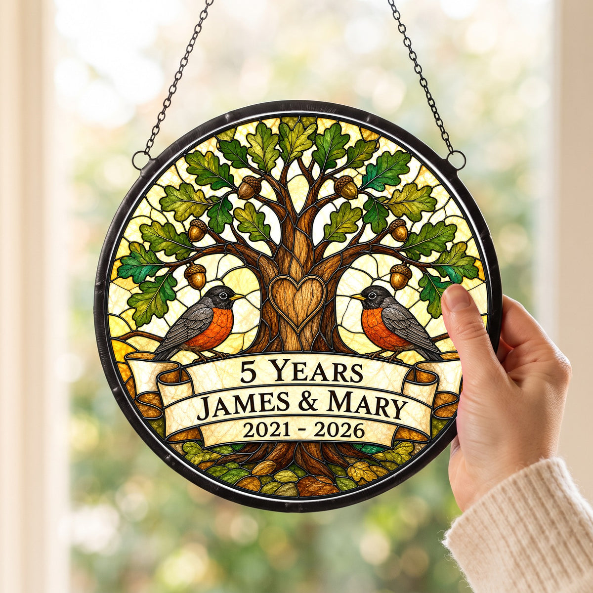 5th Anniversary Suncatcher - Personalized Gift for Couples