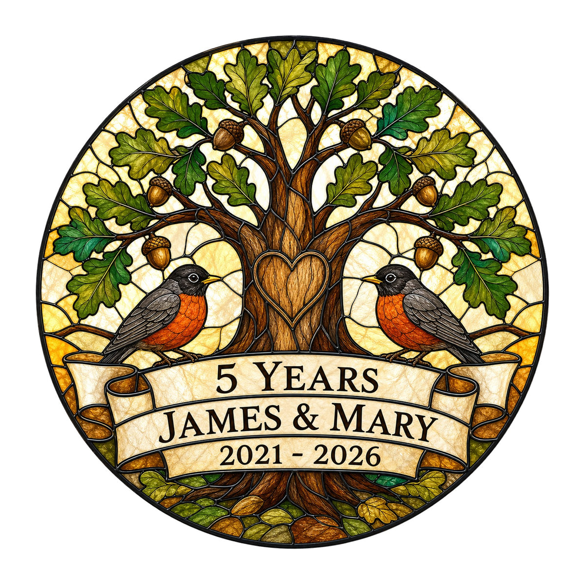 5th Anniversary Suncatcher - Personalized Gift for Couples