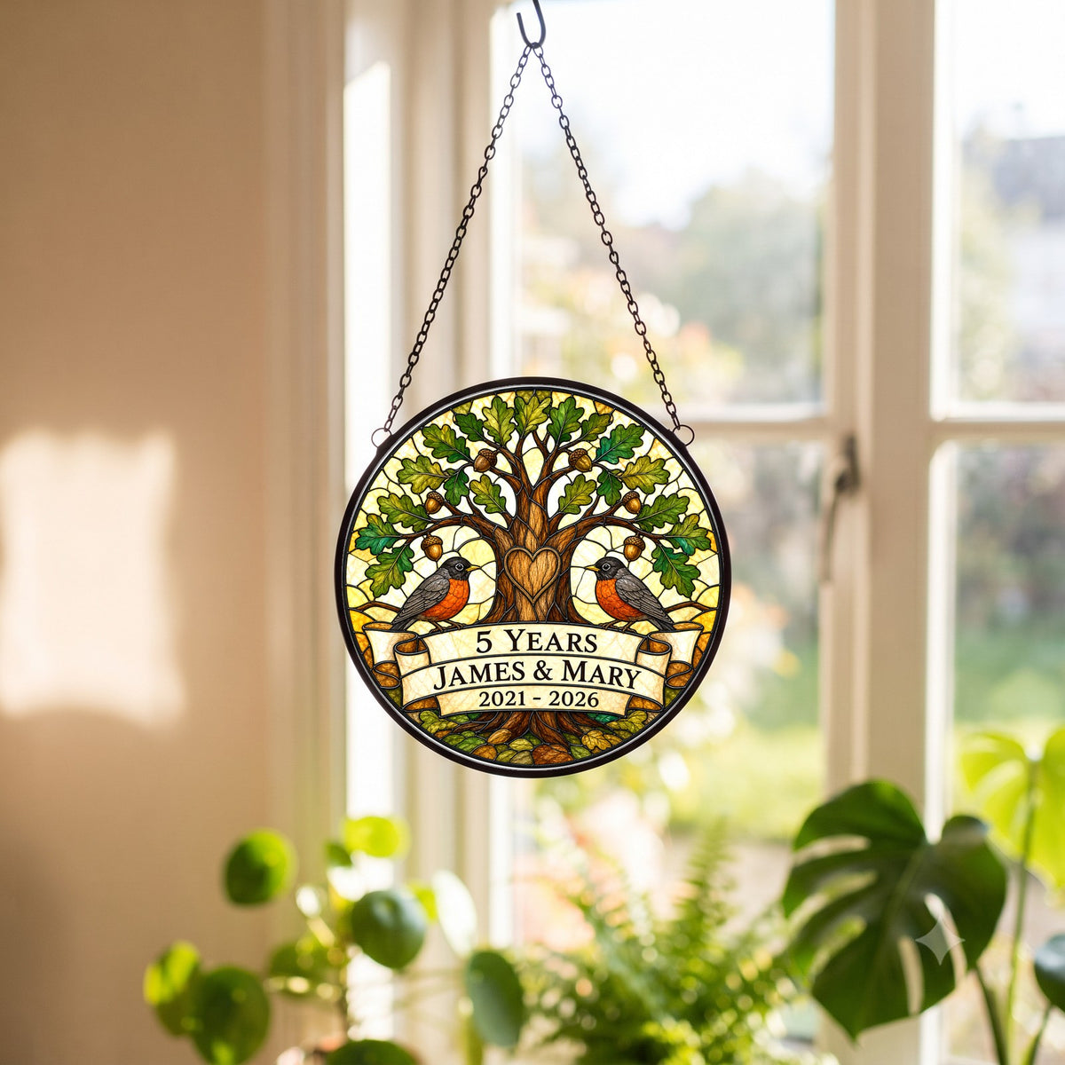 5th Anniversary Suncatcher - Personalized Gift for Couples