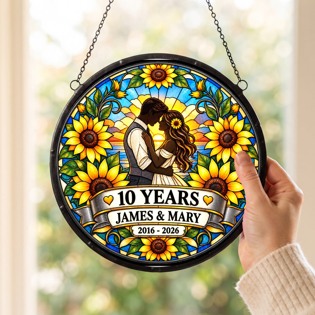 10th Anniversary Suncatcher - Personalized Gift for Couples
