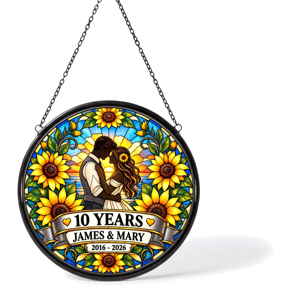10th Anniversary Suncatcher - Personalized Gift for Couples