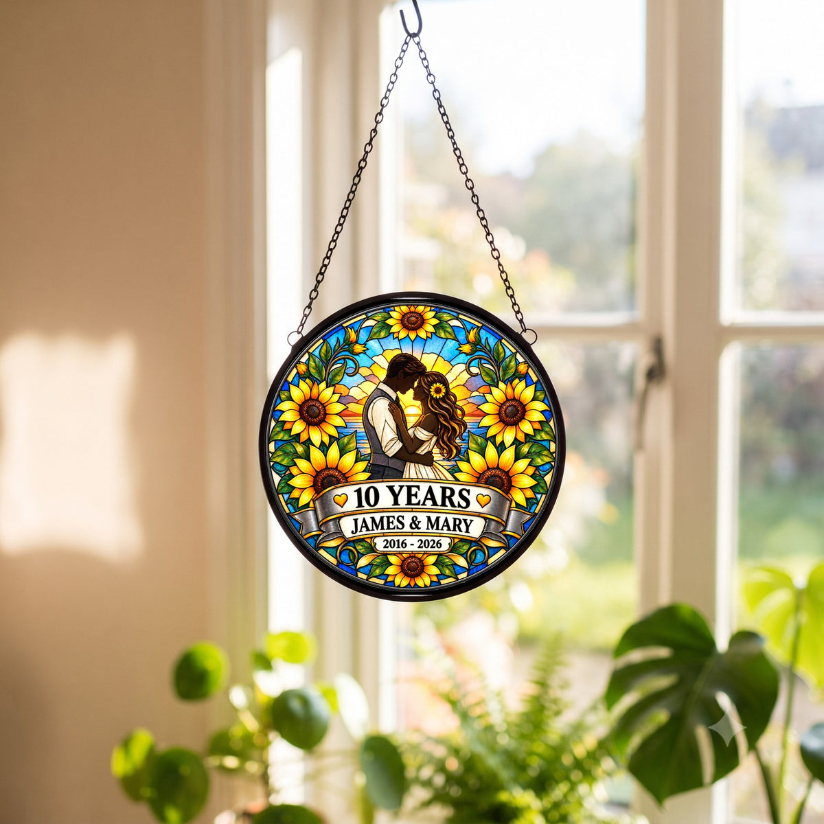 10th Anniversary Suncatcher - Personalized Gift for Couples