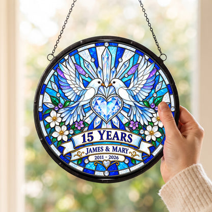 15th Anniversary Suncatcher - Personalized Gift for Couples