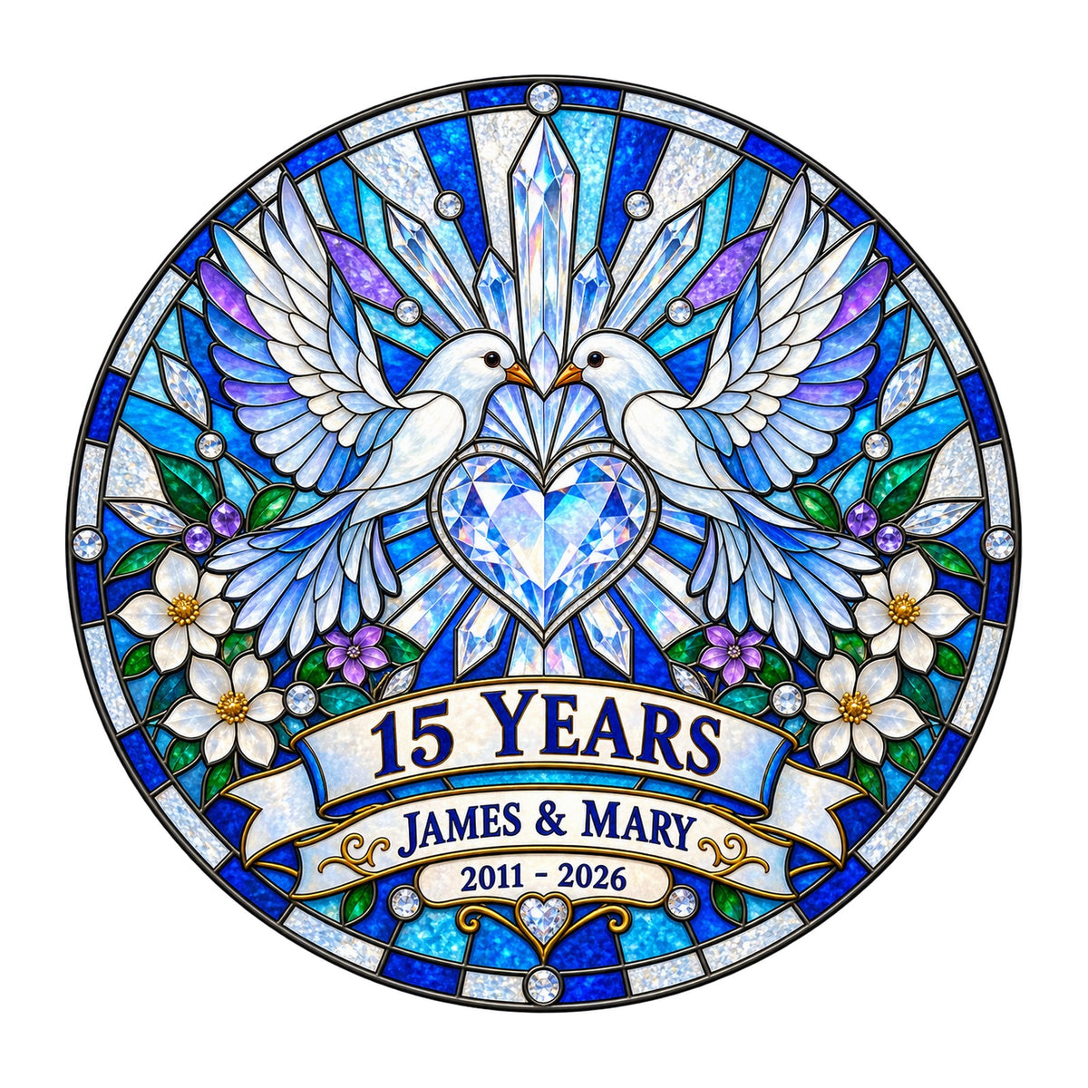 15th Anniversary Suncatcher - Personalized Gift for Couples