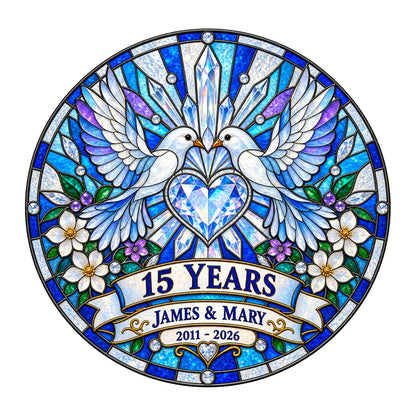 15th Anniversary Suncatcher - Personalized Gift for Couples