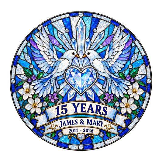 15th Anniversary Suncatcher - Personalized Gift for Couples