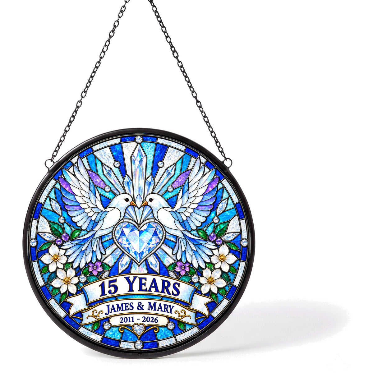 15th Anniversary Suncatcher - Personalized Gift for Couples