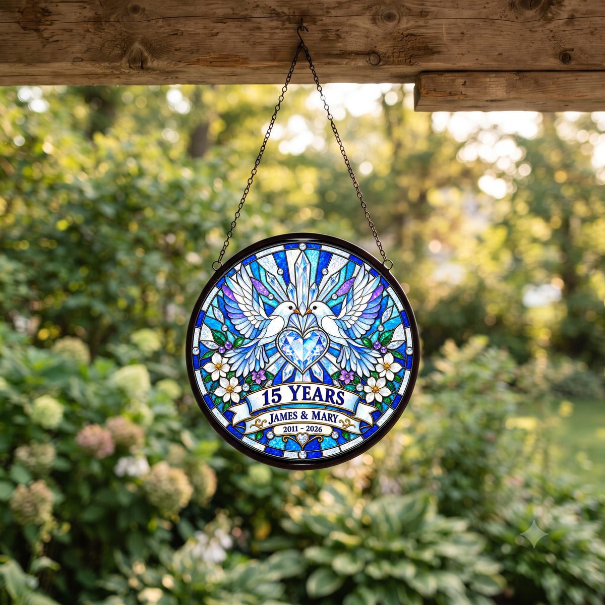 15th Anniversary Suncatcher - Personalized Gift for Couples