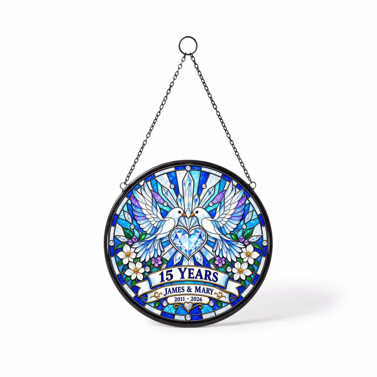 15th Anniversary Suncatcher - Personalized Gift for Couples