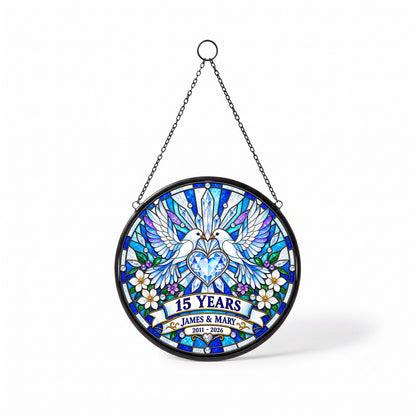 15th Anniversary Suncatcher - Personalized Gift for Couples