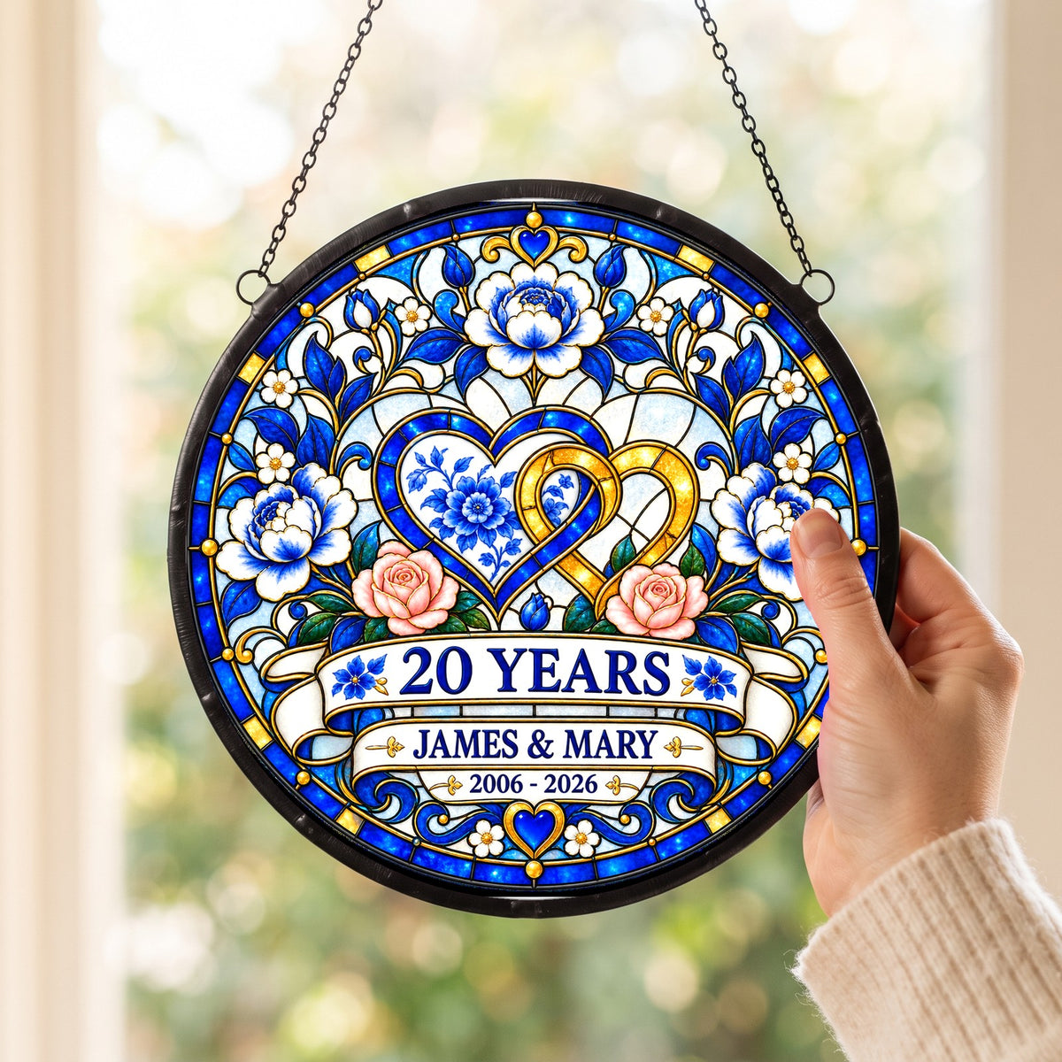 20th Anniversary Suncatcher - Design 2 - Personalized Gift for Couples