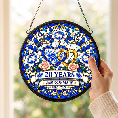 20th Anniversary Suncatcher - Design 2 - Personalized Gift for Couples