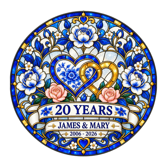 20th Anniversary Suncatcher - Design 2 - Personalized Gift for Couples