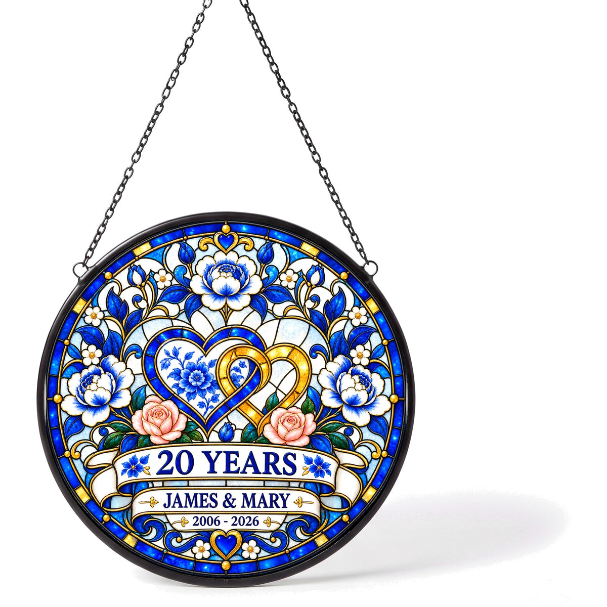 20th Anniversary Suncatcher - Design 2 - Personalized Gift for Couples
