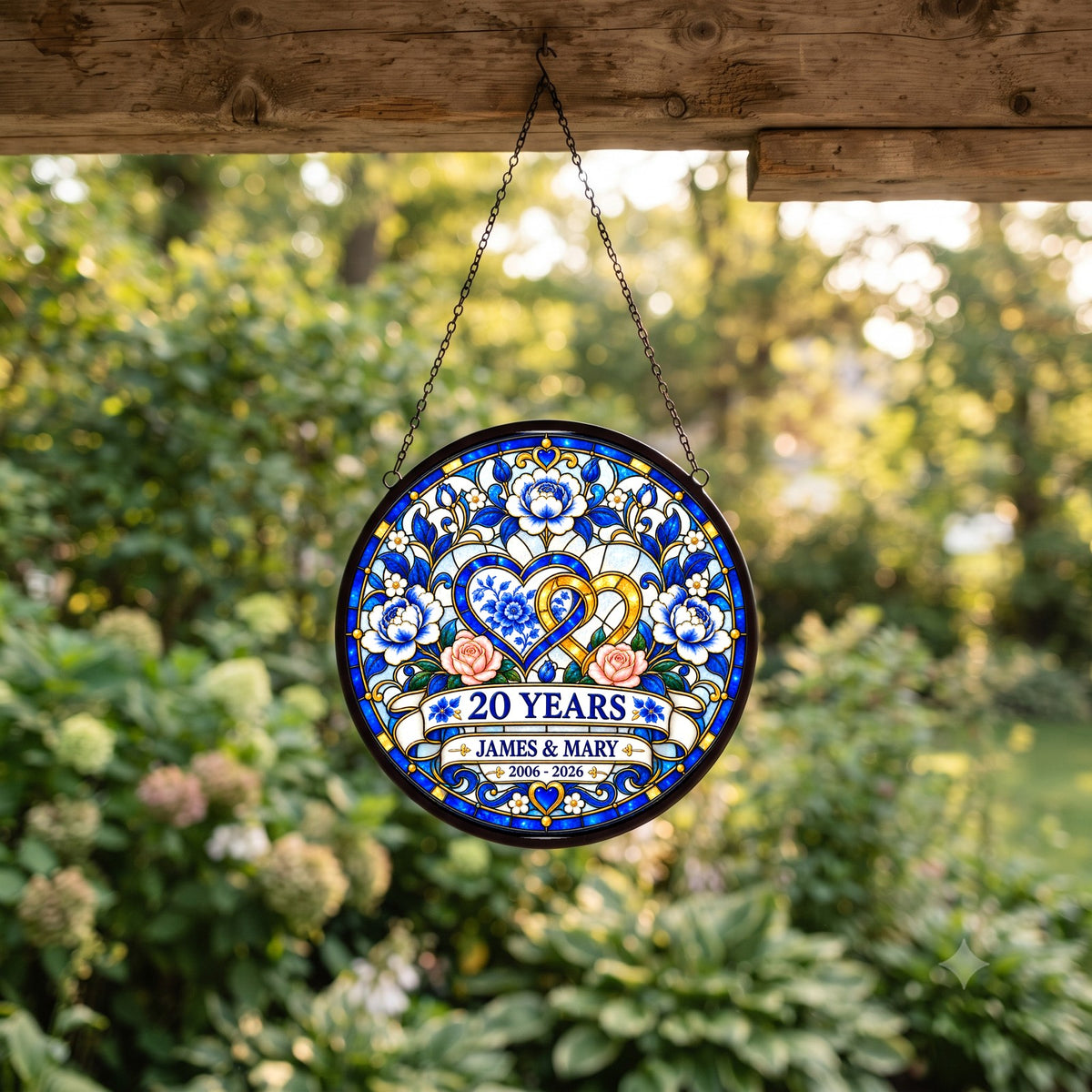 20th Anniversary Suncatcher - Design 2 - Personalized Gift for Couples