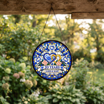 20th Anniversary Suncatcher - Design 2 - Personalized Gift for Couples