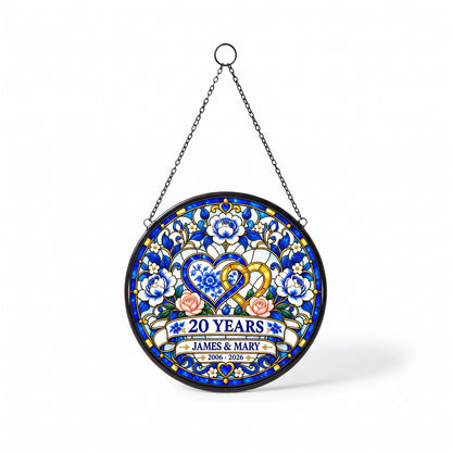 20th Anniversary Suncatcher - Design 2 - Personalized Gift for Couples