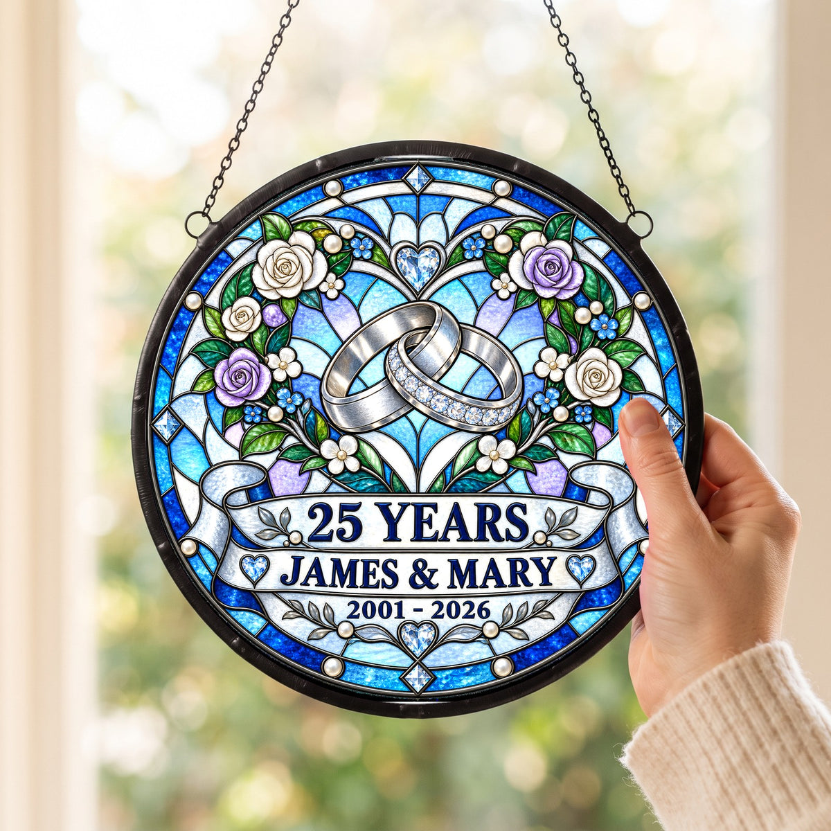 25th Anniversary Suncatcher - Personalized Gift for Couples