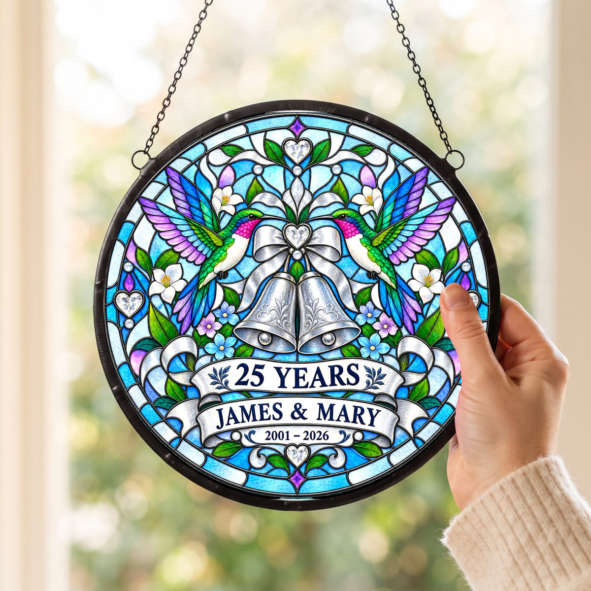 25th Anniversary Suncatcher - Design 2 - Personalized Gift for Couples