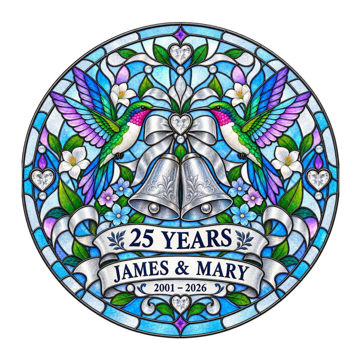 25th Anniversary Suncatcher - Design 2 - Personalized Gift for Couples