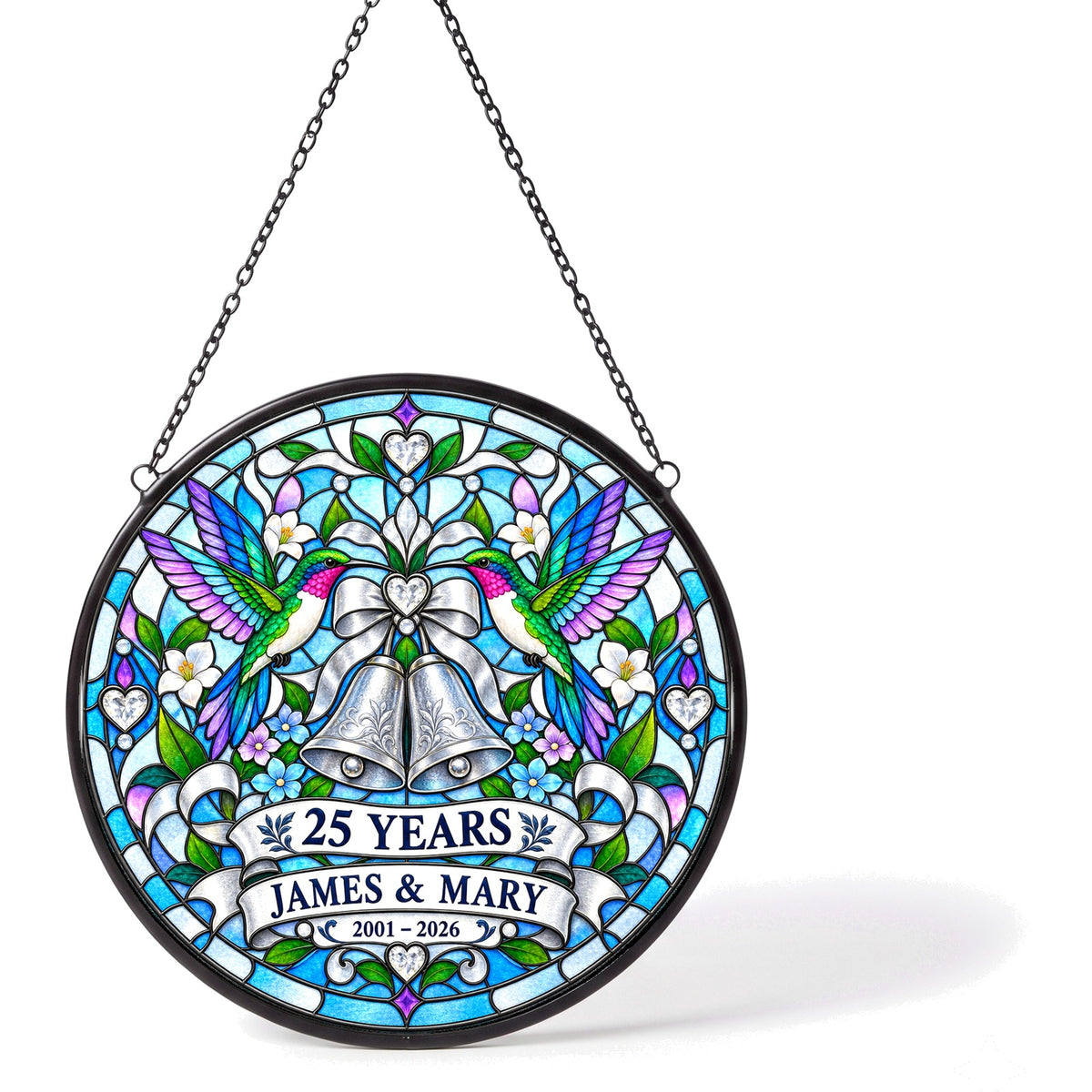 25th Anniversary Suncatcher - Design 2 - Personalized Gift for Couples