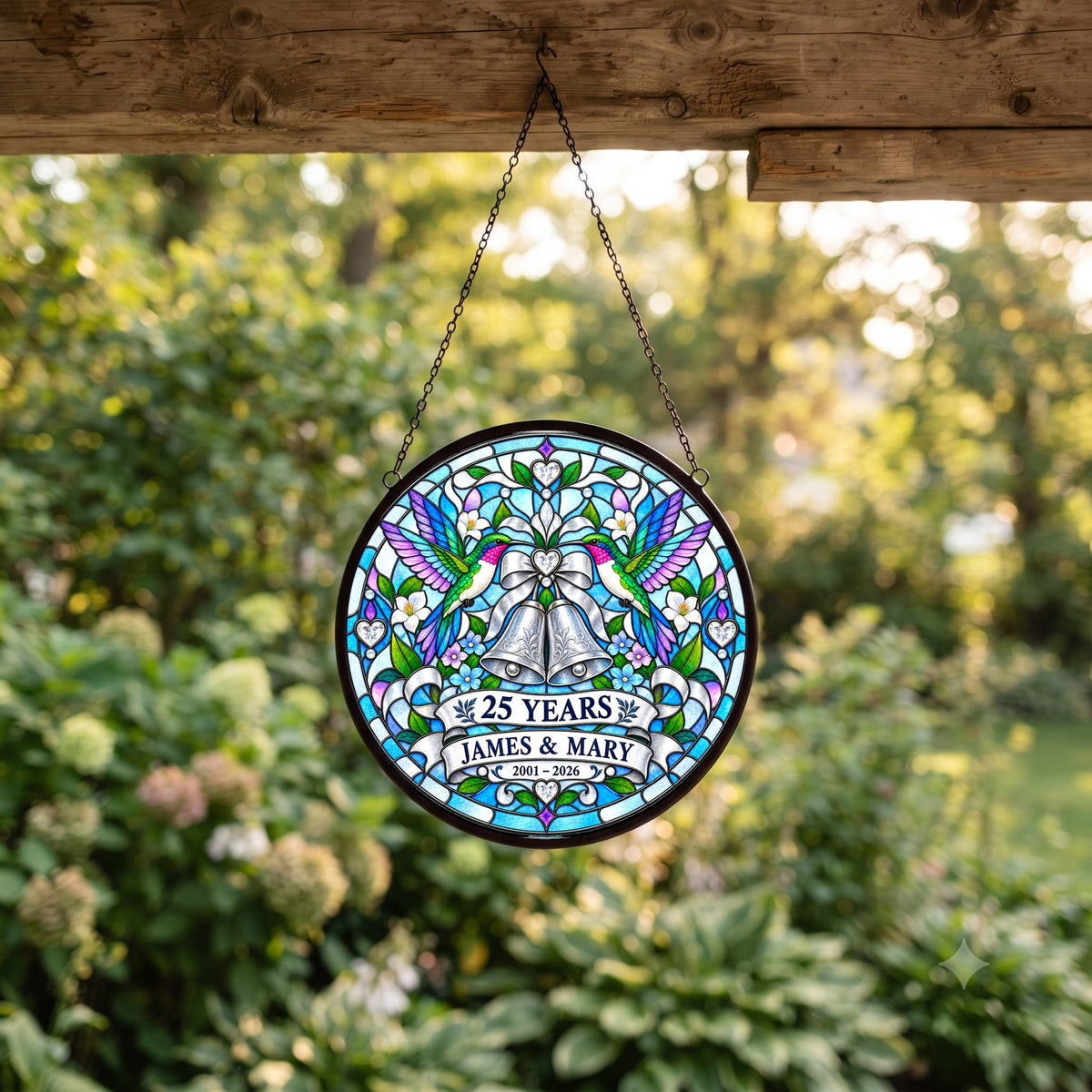 25th Anniversary Suncatcher - Design 2 - Personalized Gift for Couples