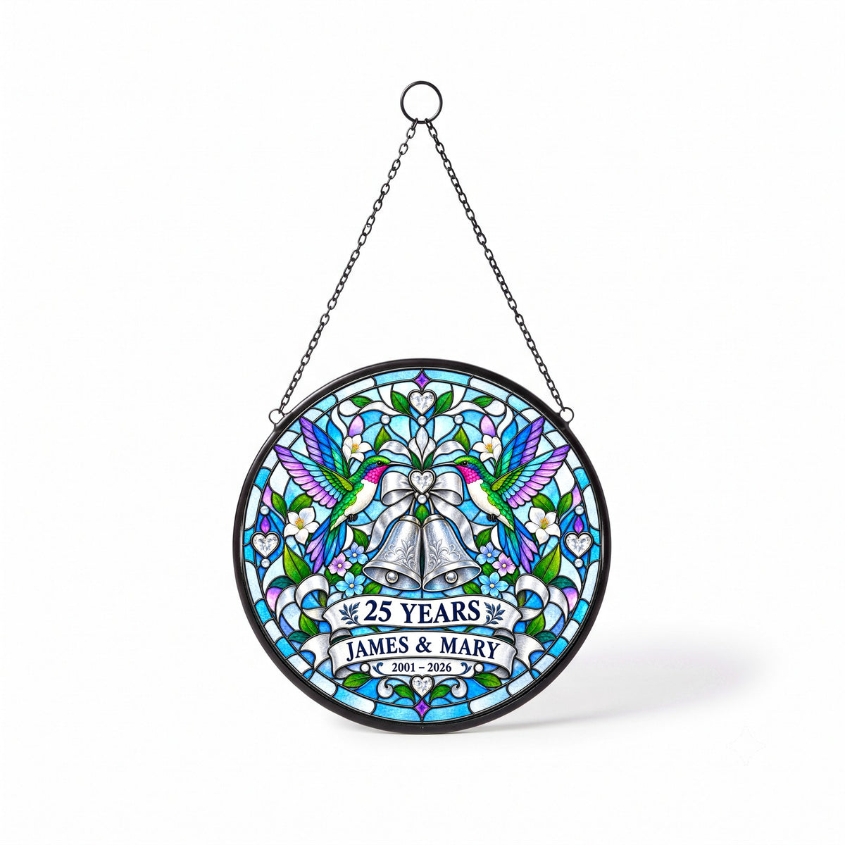 25th Anniversary Suncatcher - Design 2 - Personalized Gift for Couples