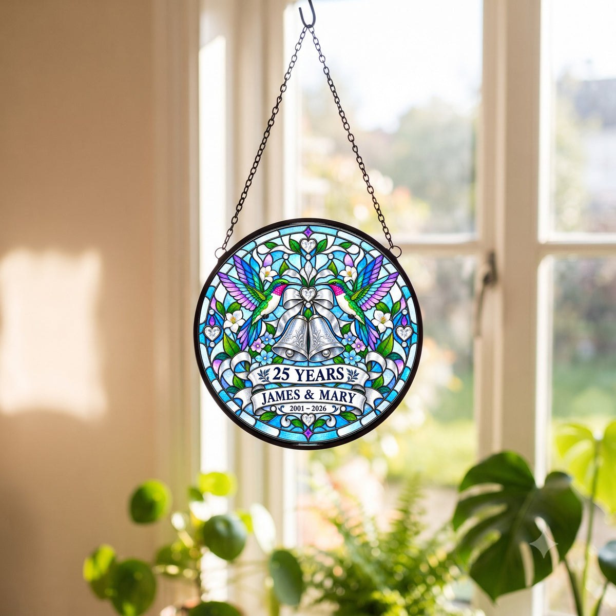25th Anniversary Suncatcher - Design 2 - Personalized Gift for Couples