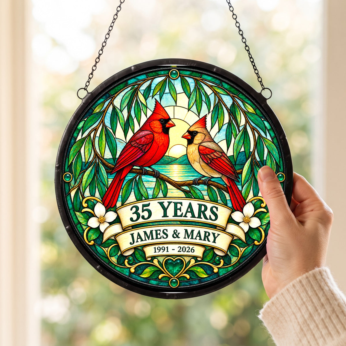 35th Anniversary Suncatcher - Design 2 - Personalized Gift for Couples
