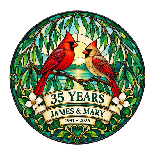 35th Anniversary Suncatcher - Design 2 - Personalized Gift for Couples
