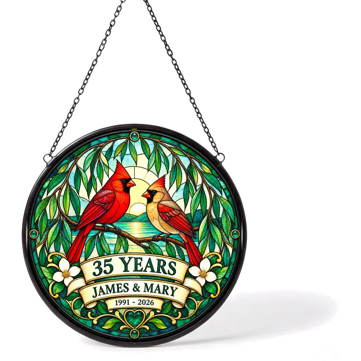 35th Anniversary Suncatcher - Design 2 - Personalized Gift for Couples