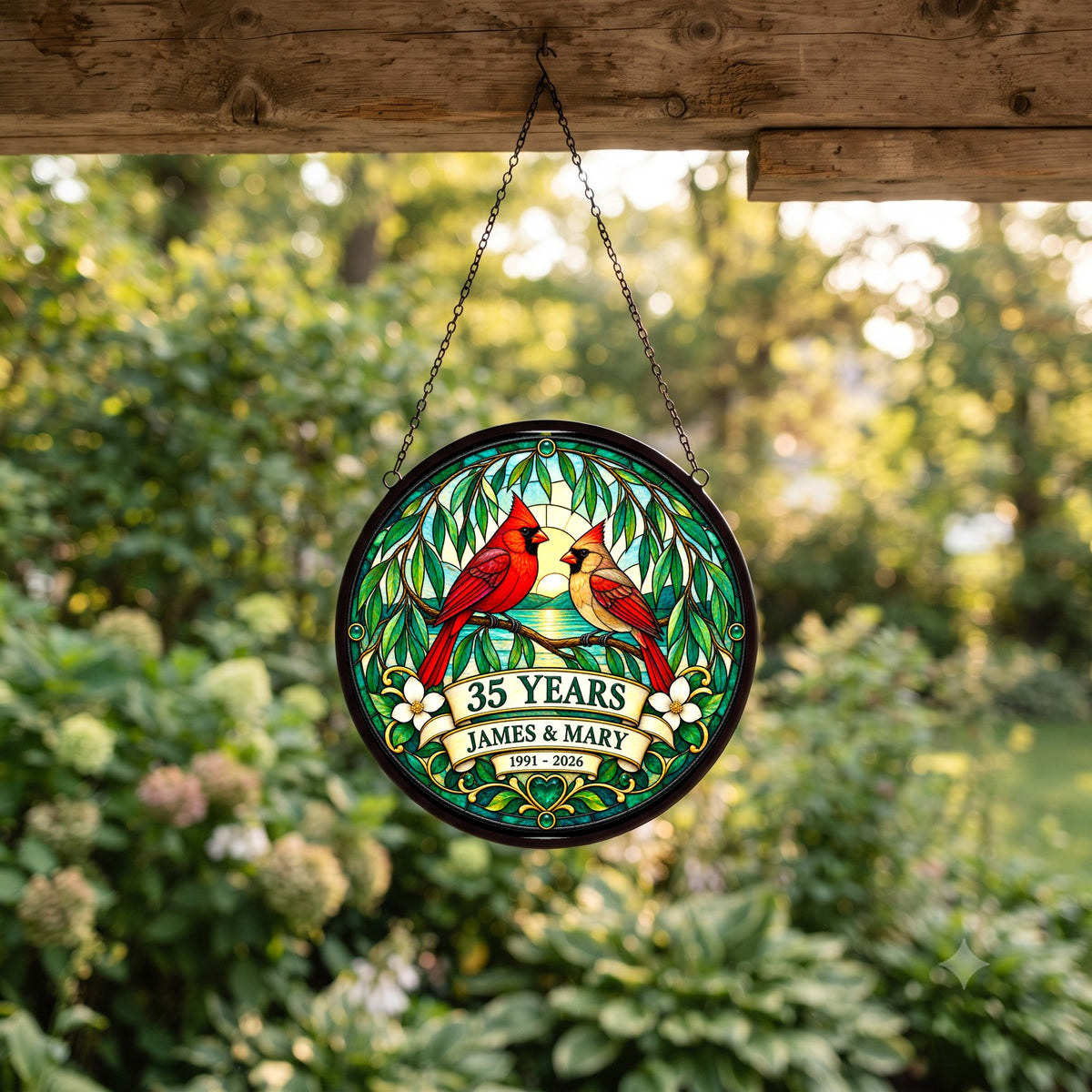 35th Anniversary Suncatcher - Design 2 - Personalized Gift for Couples