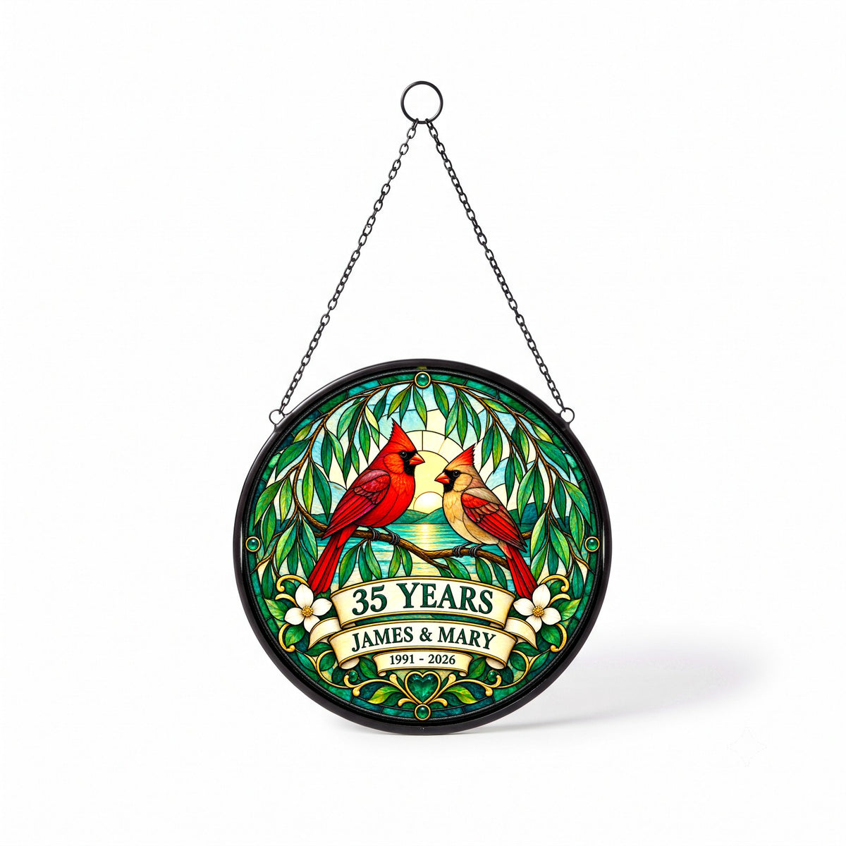 35th Anniversary Suncatcher - Design 2 - Personalized Gift for Couples