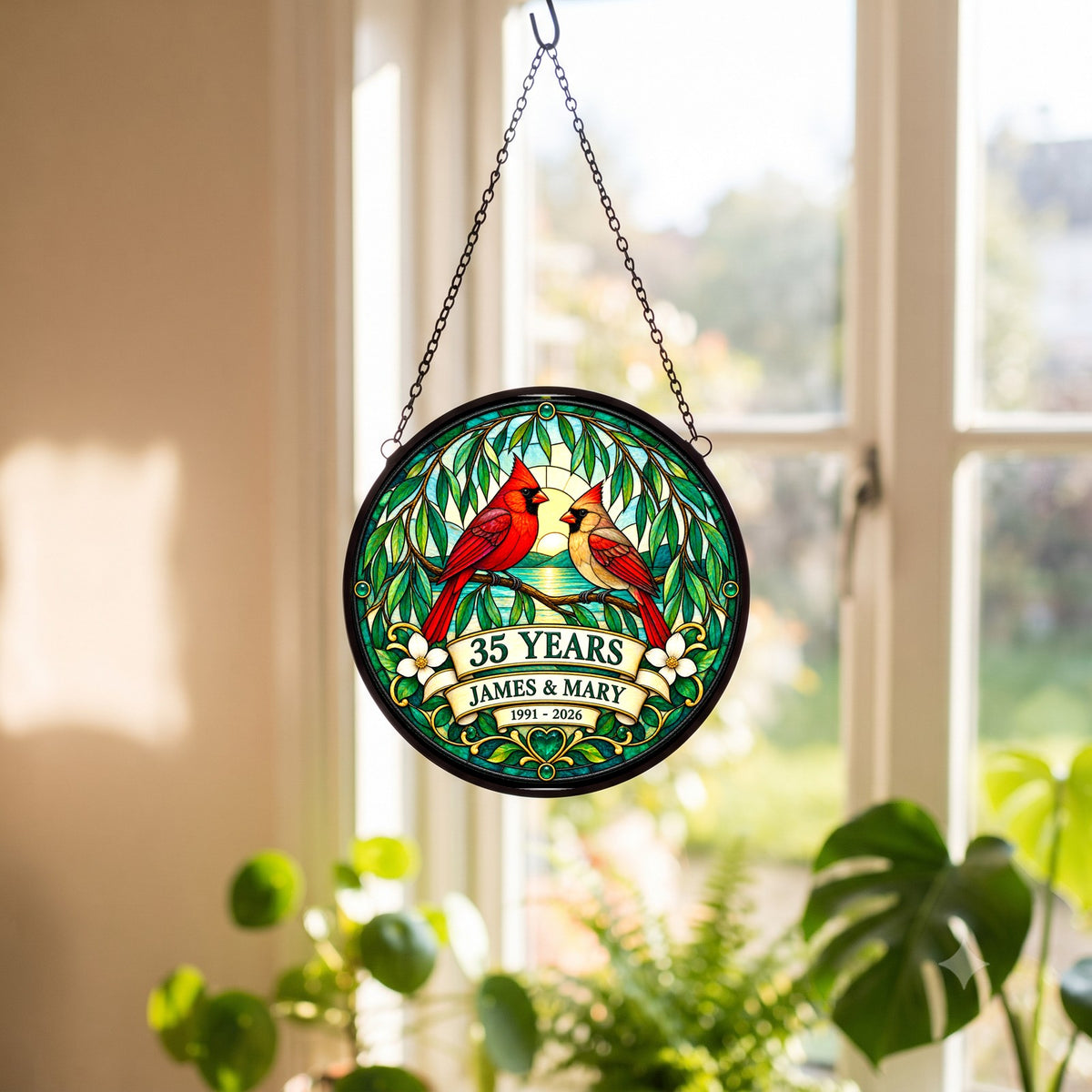 35th Anniversary Suncatcher - Design 2 - Personalized Gift for Couples