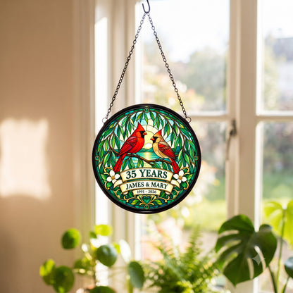 35th Anniversary Suncatcher - Design 2 - Personalized Gift for Couples