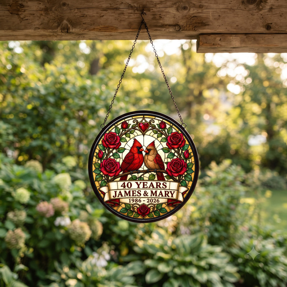 40th Anniversary Suncatcher - Design 2 - Personalized Gift for Couples