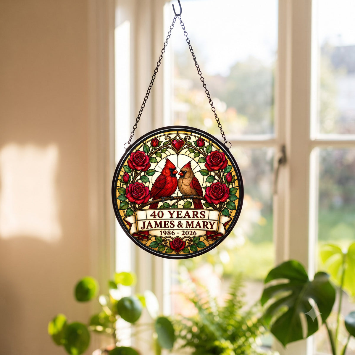 40th Anniversary Suncatcher - Design 2 - Personalized Gift for Couples