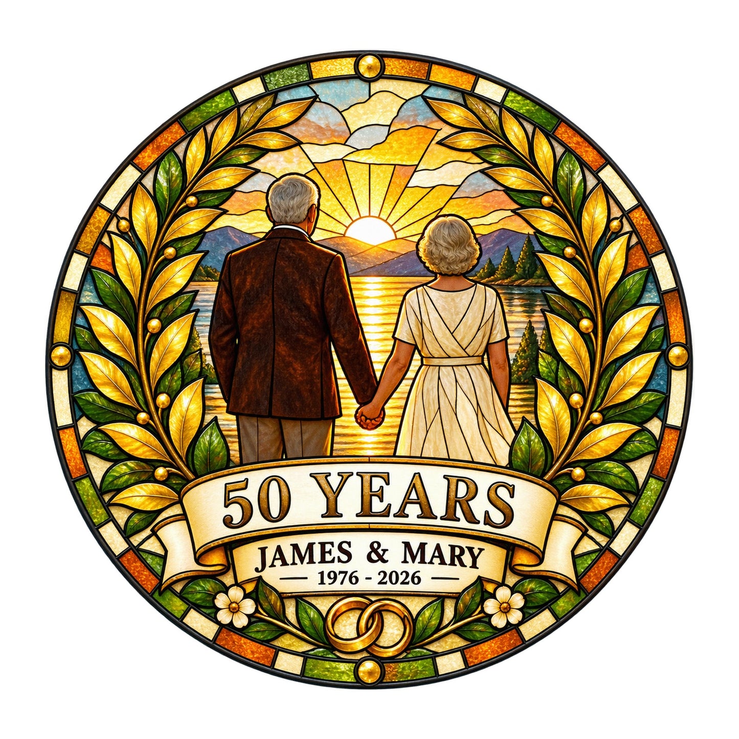 50th Anniversary Suncatcher - Design 2 - Personalized Gift for Couples
