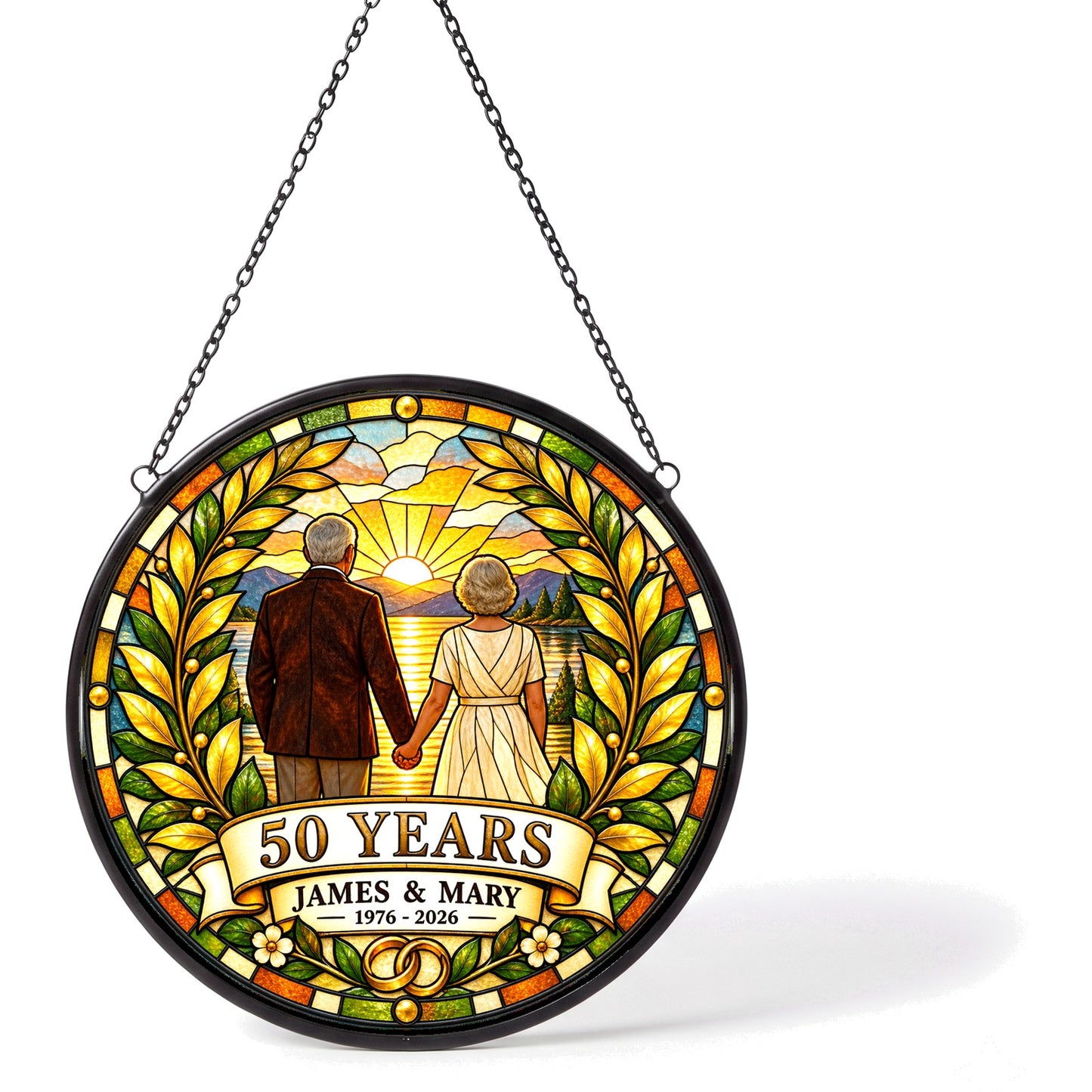 50th Anniversary Suncatcher - Design 2 - Personalized Gift for Couples