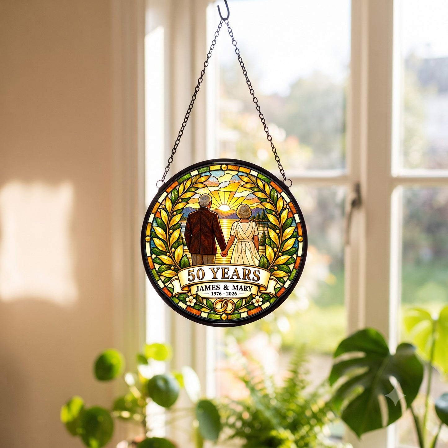50th Anniversary Suncatcher - Design 2 - Personalized Gift for Couples